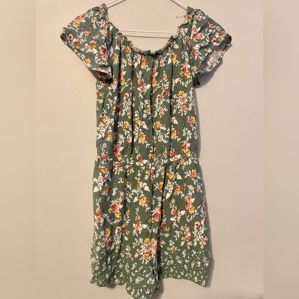 So, extra small, green, floral romper
